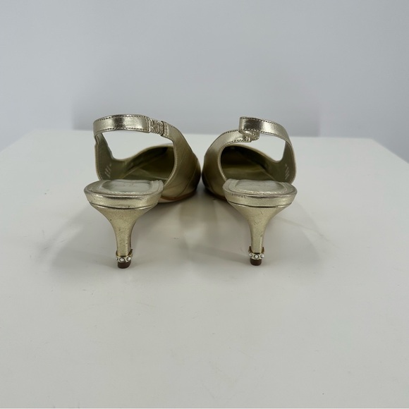 Lilly Pulitzer Erin Metallic Gold Slingback Pump Rhinestone Heel Size 7.5 - Picture 5 of 8